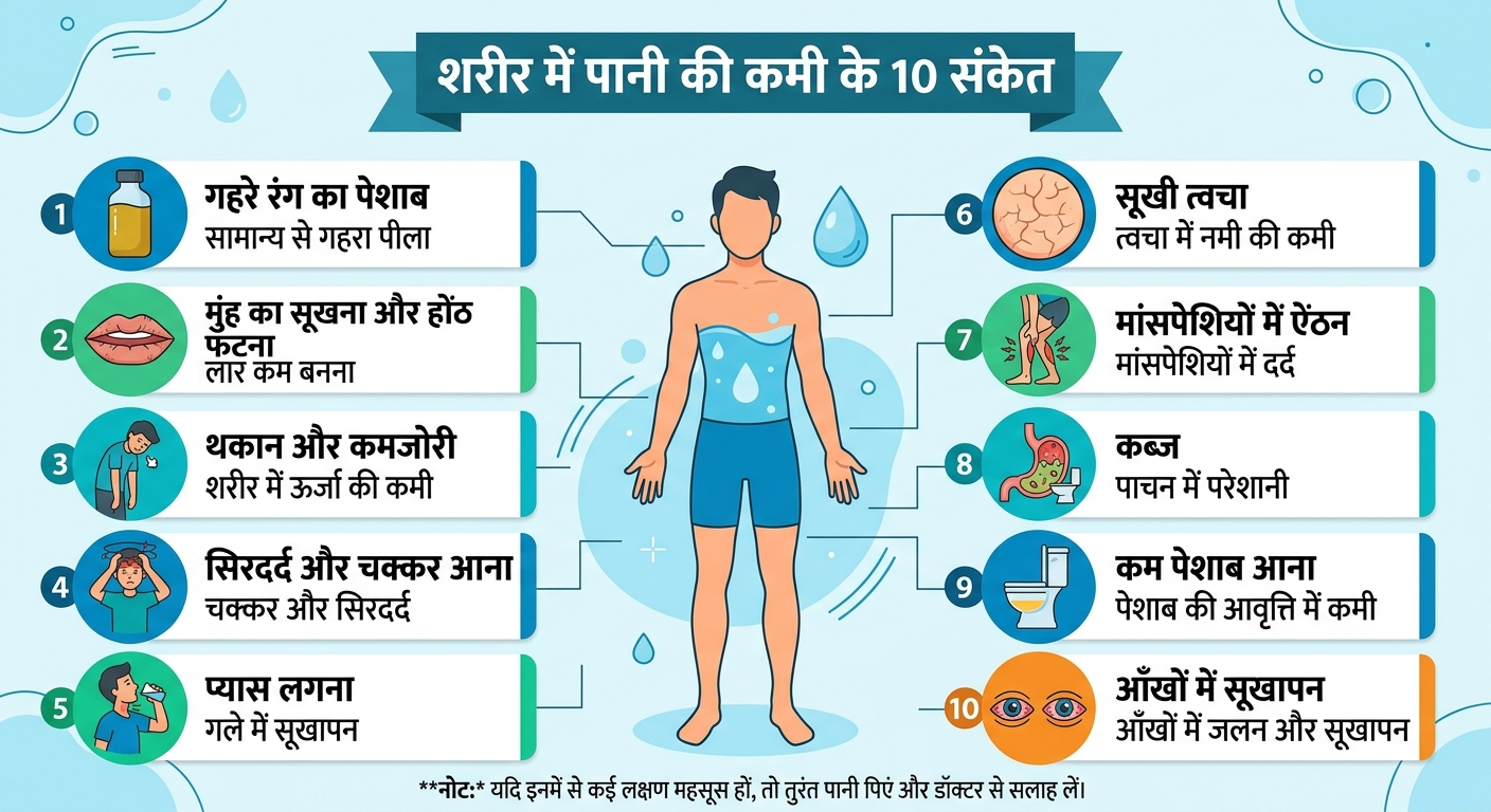 शरीर में पानी की कमी के 10 संकेत