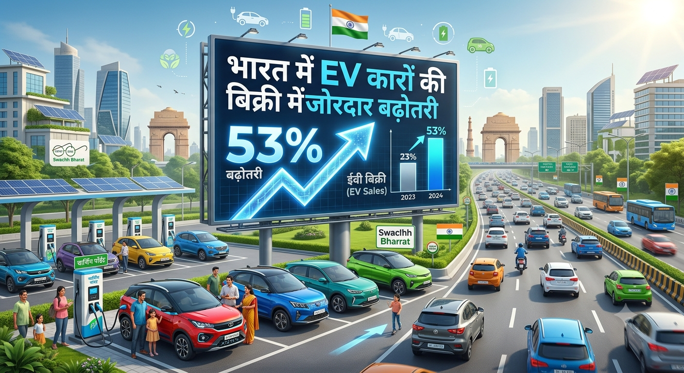 भारत में EV कारों की बिक्री में 53% की जोरदार बढ़ोतरी