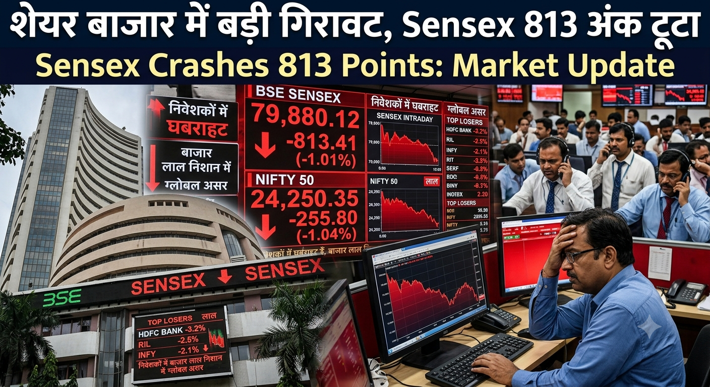 शेयर बाजार में बड़ी गिरावट, Sensex 813 अंक टूटा