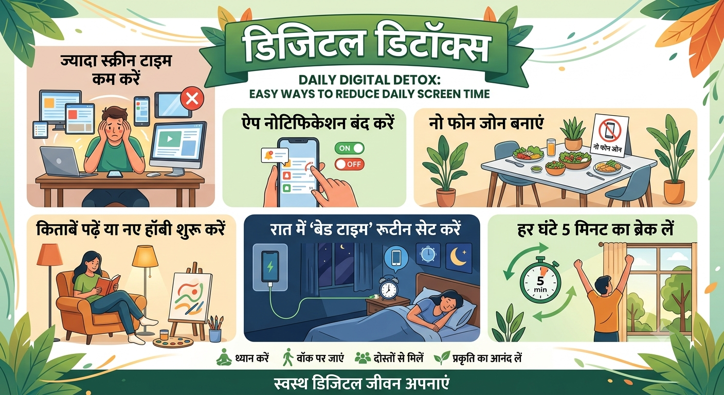 Digital Detox: रोजाना स्क्रीन टाइम कम करने के आसान तरीके
