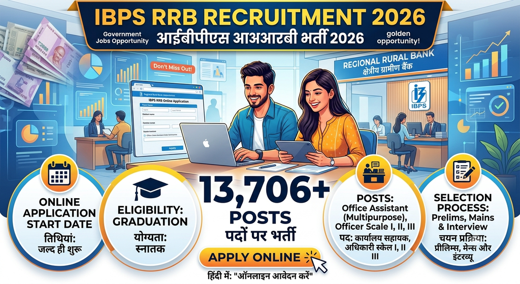 IBPS RRB Recruitment 2026: 13,706 पदों पर भर्ती, Clerk और Officer पदों के लिए आवेदन शुरू